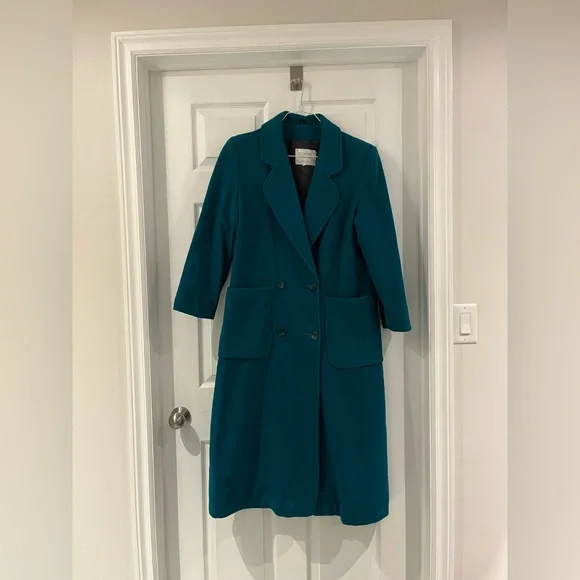 Women's Vintage Teal Double-Breasted Coat - Picture 2 of 4